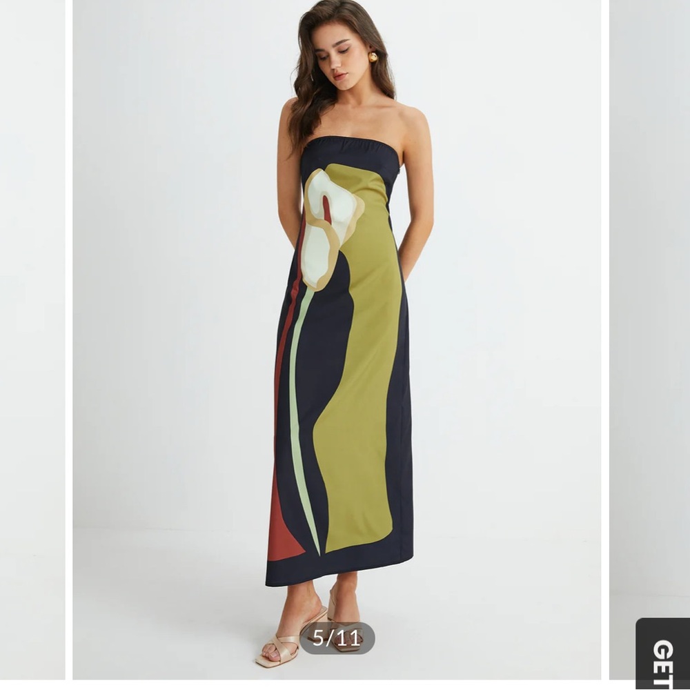 Commense Floral Print Split Tube Long Dress - Picture 3 of 9